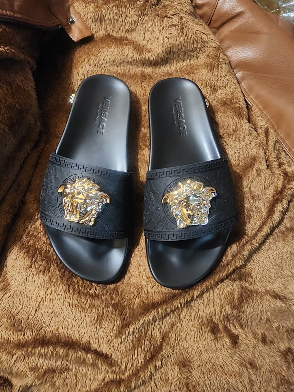 Versace Black & Gold Medusa Slide Sandals for Men